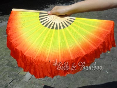 yellow-red Chinese silk short flutter dance fan