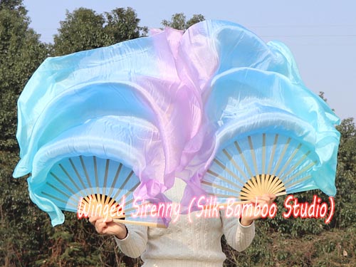 1.1m kids' dance silk fan veil, long side pastel Mystery