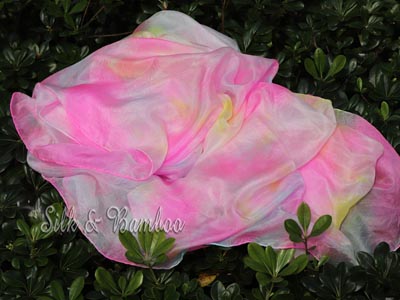 2.7m*1.1m pastel Rose tie-dye 5mm belly dance silk veil - Click Image to Close