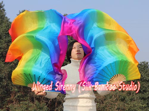1.1m kids' dance silk fan veil, long side Rainbow+