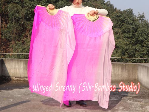 1.1m kids' dance silk fan veil, long side pink fading