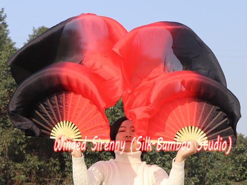 1.1m kids' dance silk fan veil, long side black-red