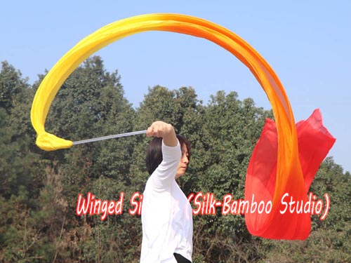 1pc 4m*0.9m yellow-orange-red 5mm silk dance throw streamer