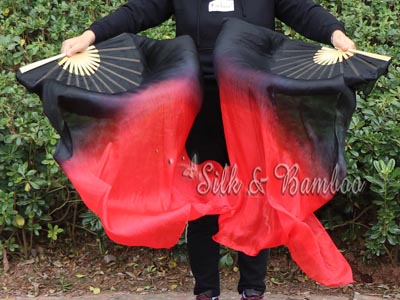 Black-red 1.1m kids' belly dance silk fan veil
