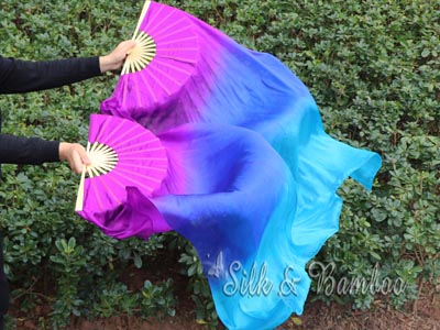 Purple-blue-turquoise 1.1m kids' belly dance silk fan veil - Click Image to Close