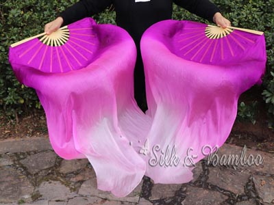 Purple fading 1.1m kids' belly dance silk fan veil - Click Image to Close