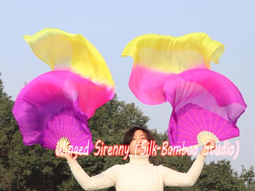 1.5m*0.9m purple-pink-yellow belly dance silk fan veil - Click Image to Close