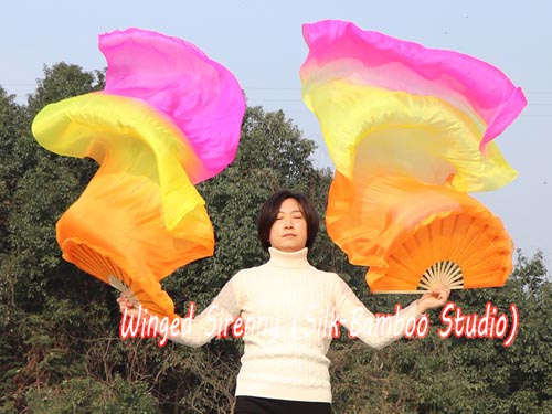 1.8m*0.9m orange-yellow-pink belly dance silk fan veil - Click Image to Close