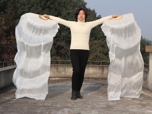 1.8m*0.9m white belly dance silk fan veil