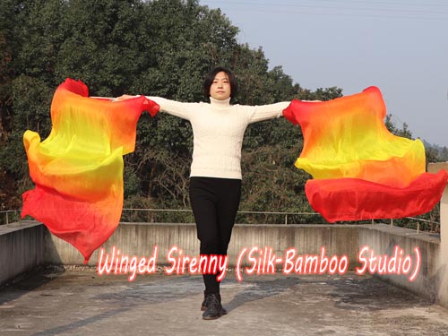 1.8m red-orange-yellow-orange-red dance silk fan veil - Click Image to Close