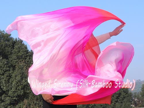 2.7m*1.1m red-pink-light pink 5mm silk belly dance silk veil