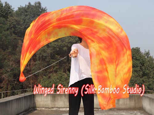 1pc 2.3M*0.9M Flame 5mm silk dance veil poi - Click Image to Close