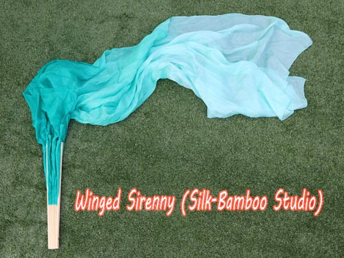1.5m peacock green fading belly dance silk fan veil - Click Image to Close