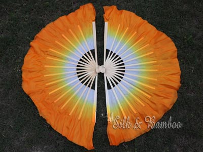 White-orange short Chinese silk dance fan flutter - Click Image to Close