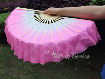 White-light pink short Chinese silk dance fan flutter - Click Image to Close