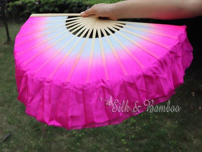 White-pink short Chinese silk dance fan flutter - Click Image to Close
