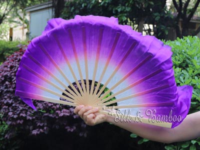 White-purple short Chinese silk dance fan flutter - Click Image to Close