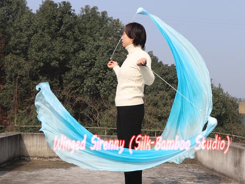 1pc 1.8M*0.9M turquoise fading half circle silk dance veil poi