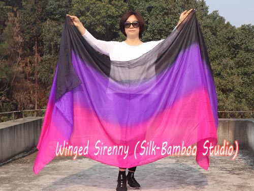 2.7m*1.1m black-purple-pink 5mm silk belly dance silk veil