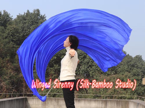 1pc 2.3M*0.9M blue 5mm silk dance veil poi - Click Image to Close