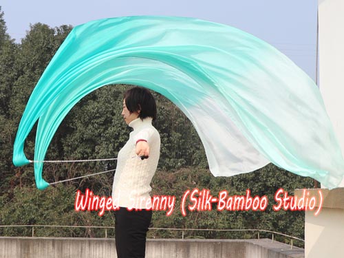 1pc 2.3M*0.9M peacock green fading dance veil poi - Click Image to Close