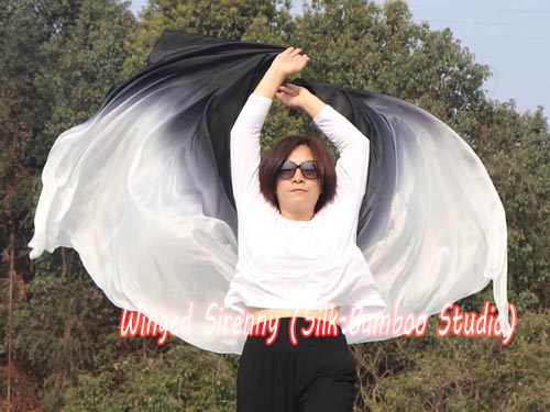 2.7m*1.1m black-white 5mm light silk belly dance silk veil - Click Image to Close
