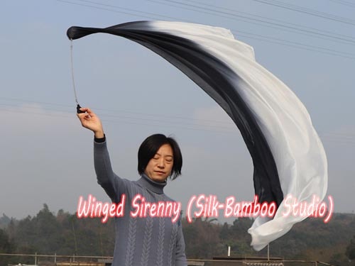 1pc 1.8M*0.9M black-white 5mm silk dance veil poi - Click Image to Close