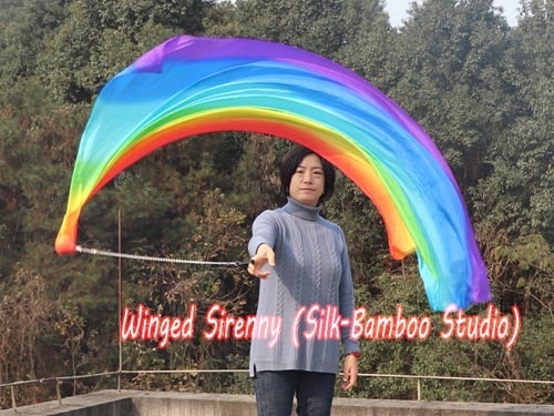 1pc 1.8M*0.9M Rainbow 5mm silk dance veil poi