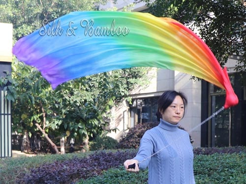 1pc 1.35M*0.6M Rainbow 5mm silk dance veil poi