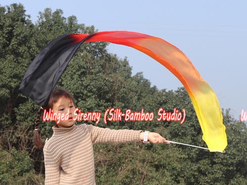 1pc yellow-orange-red-black 1.8m*30cm kids' silk dance streamer - Click Image to Close
