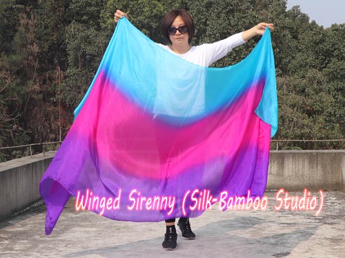 2.7m*1.1m turquoise-pink-purple 5mm silk belly dance silk veil - Click Image to Close