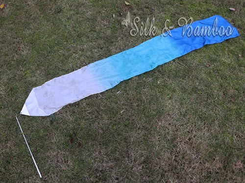 1pc white-turquoise-blue 1.8m*30cm kids' 5mm silk dance streamer - Click Image to Close