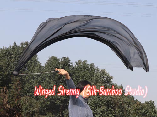 1pc 1.8M*0.9M black 5mm silk dance veil poi - Click Image to Close