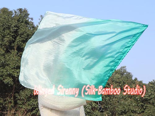 81cm*64cm spinning Worship Praise flag poi, peacock green fading - Click Image to Close