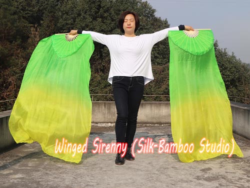1.5m green-yellow belly dance silk fan veil - Click Image to Close