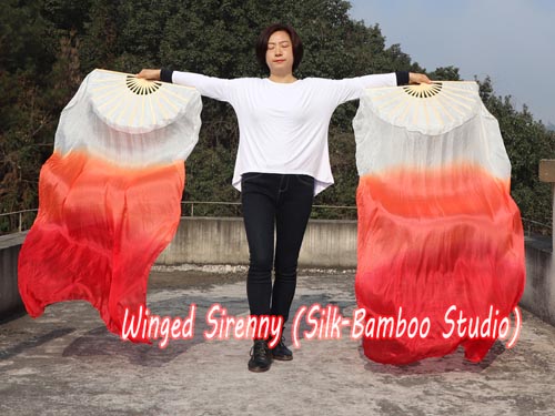 1.5m*0.9m white-red belly dance silk fan veil - Click Image to Close