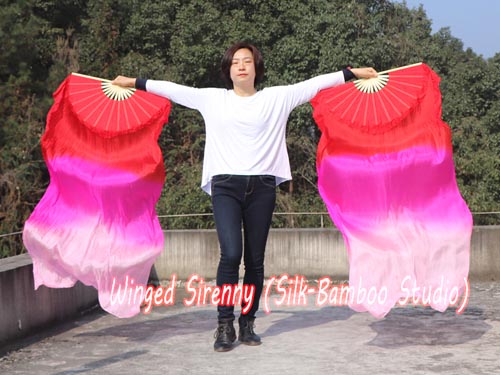 1.5m*0.9m red-pink-light pink belly dance silk fan veil