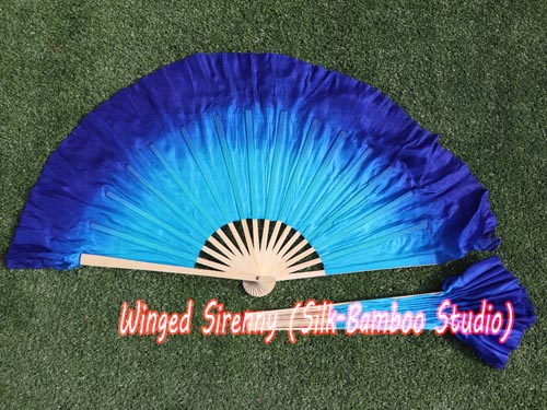 Turquoise-blue Chinese silk short flutter dance fan - Click Image to Close