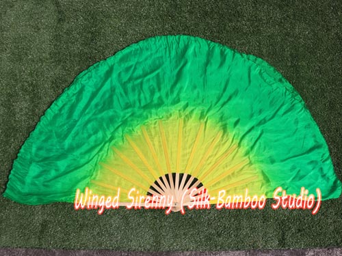 30cm bamboo+30cm silk yellow-green dance flutter - Click Image to Close