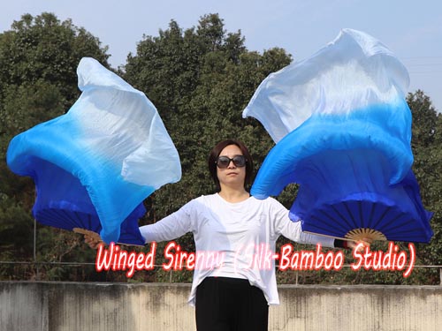 1.5m blue fading belly dance silk fan veil