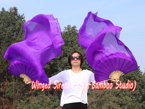1.5m*0.9m purple belly dance silk fan veil - Click Image to Close