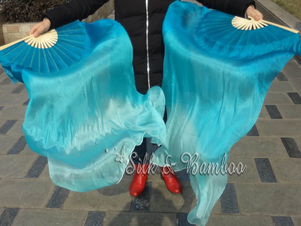 Aqua fading 1.1m kids' belly dance silk fan veil
