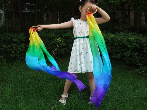 2pcs Rainbow 5mm silk, Bamboo ring hand kite runners