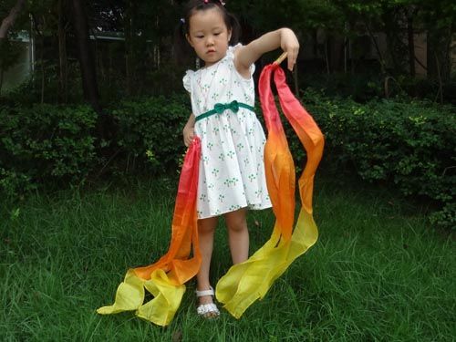 2pcs Red-orange-yellow 5mm silk Bamboo ring hand kite runners