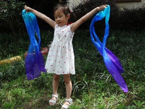 12 COLORS Winged Sirenny 2pcs Bamboo Hand Kites Runner Sensory Real Silk Ribbon