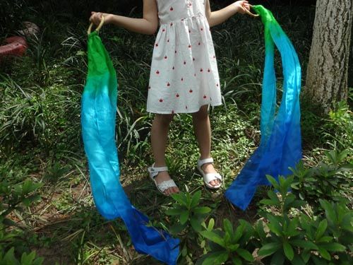 2pcs green-turquoise-blue silk Bamboo hand kite runners