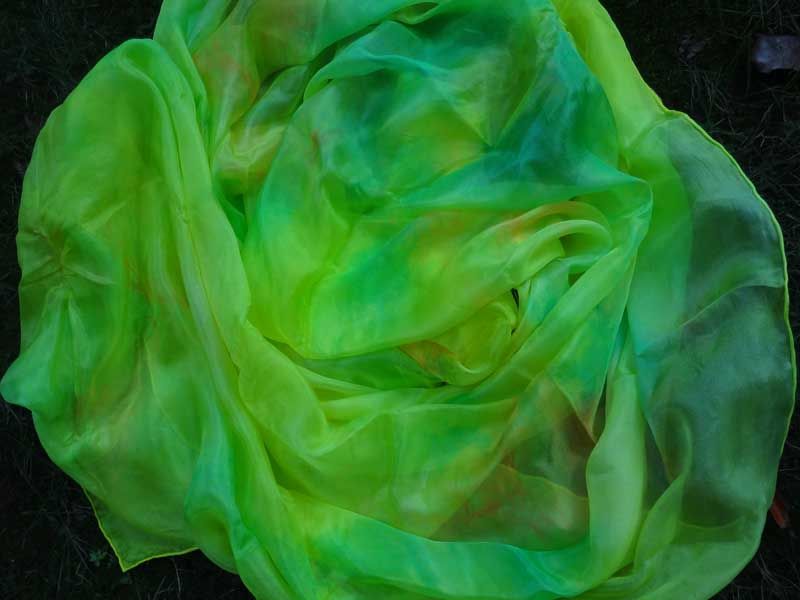 2.7m*1.1m green+yellow tie-dye 5mm belly dance silk veil - Click Image to Close