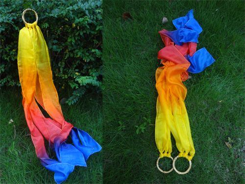 2pcs yellow-orange-red-blue silk Bamboo hand kite runners