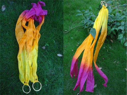 2pcs yellow-orange-pink silk Bamboo hand kite runners