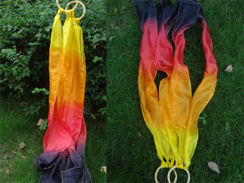 2pcs yellow-orange-red-black silk Bamboo hand kite runners